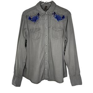 Stetson Floral Embroidered Snap Button Down Long Sleeve Top XL Western